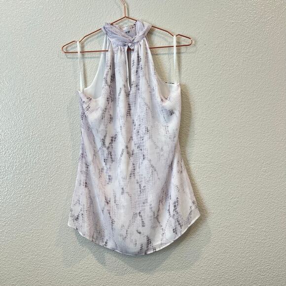 White House Black Market snake print halter tank white lavender high mock neck - Picture 5 of 7